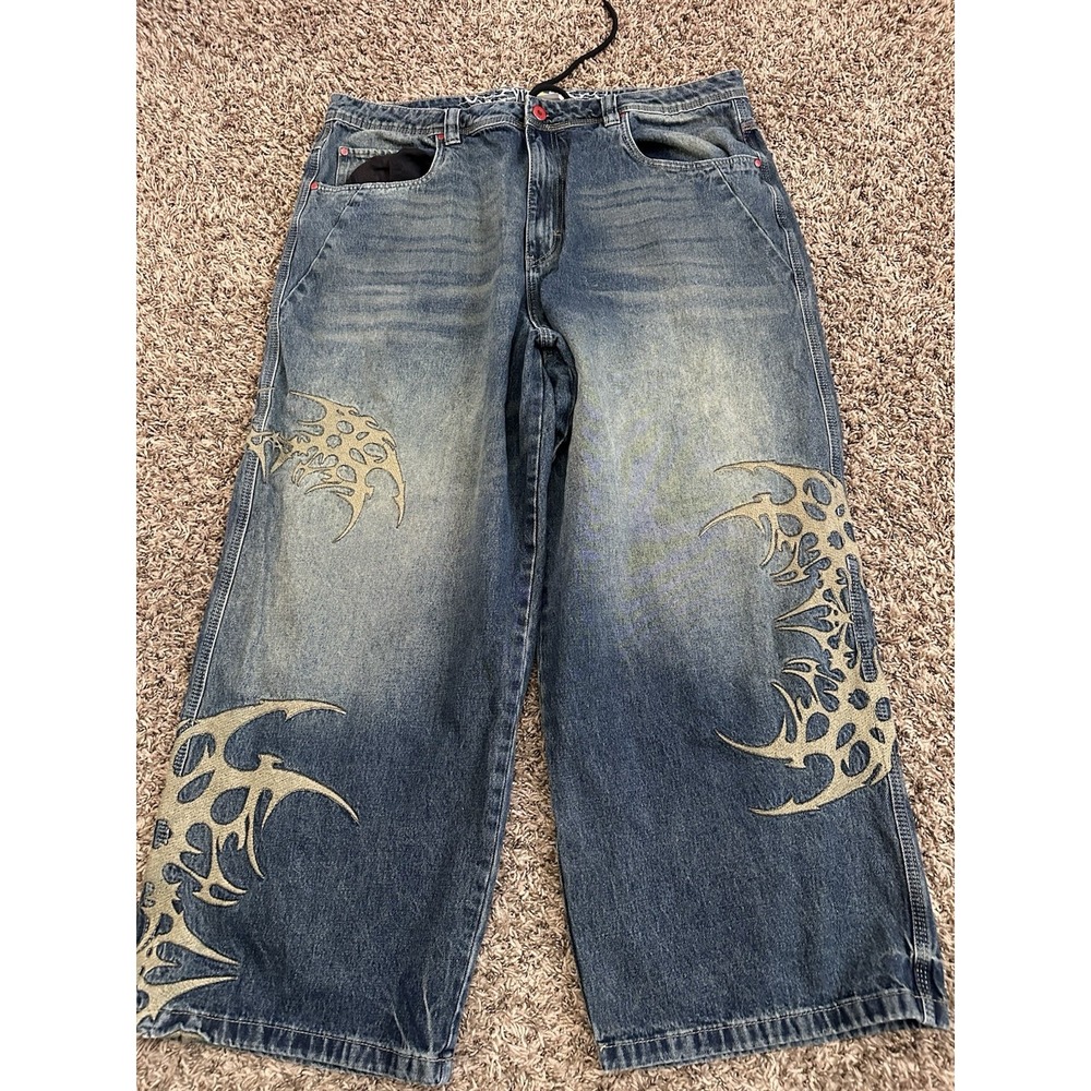 Y2K Vitriol Goth Ultra-Wide Jeans Blue Baggy Hip Hop JNCO Style Mens Size 40x28